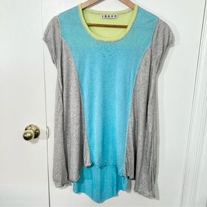 Never Worn Kokun Cashmere/Bamboo Blend Top Short Cap Sleeve Colorblock High-Low